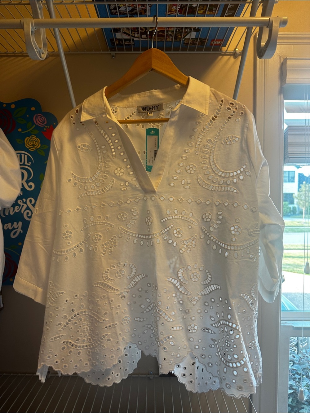 WD.NY White Eyelet Cotton Split-Neck Tunic
